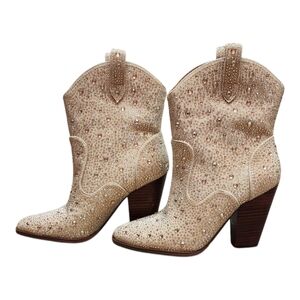 Jessica Simpson Women's Rhinestone Cowboy Boots In Cream New Without Box